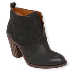 Lucky Brand Ehllen Black Stacked Heel Leather Ankle Booties Size 6.5